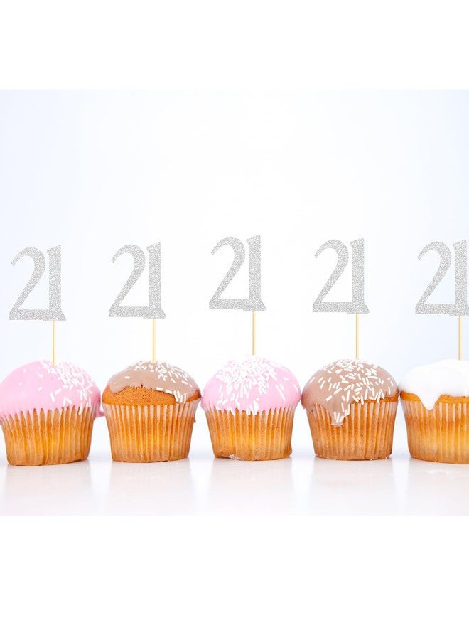 Sotpot 30 Pack Happy 21st Birthday Cupcake Toppers 21 Years Cupcake Decorations for 21st Birthday Anniversary Party Supplies Silver Glitter - Image 3