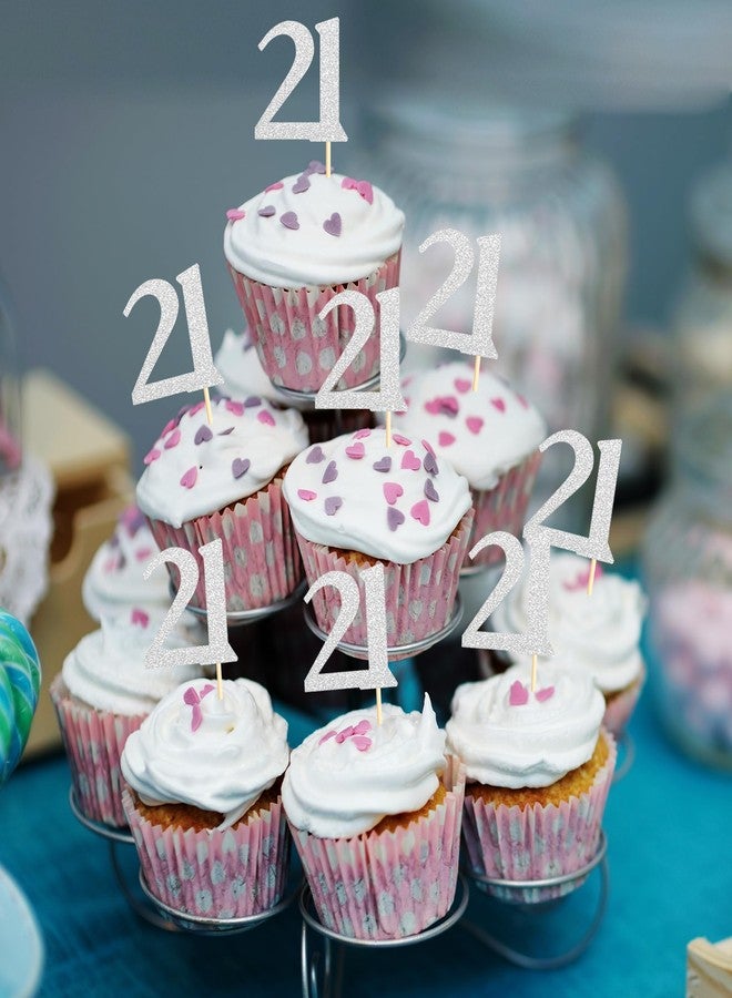 Sotpot 30 Pack Happy 21st Birthday Cupcake Toppers 21 Years Cupcake Decorations for 21st Birthday Anniversary Party Supplies Silver Glitter - Image 4