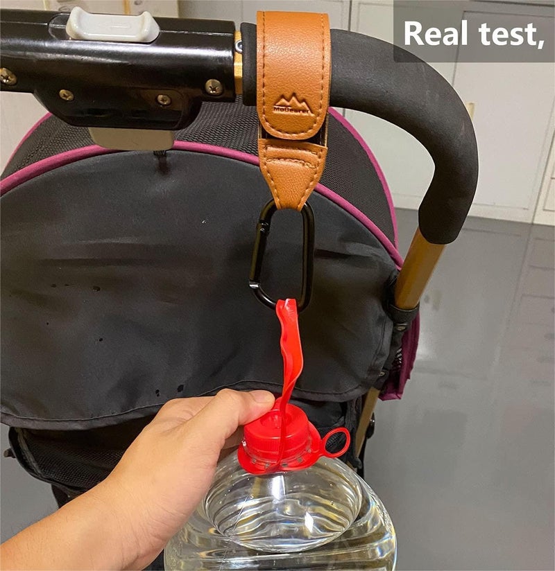 MoBearer Baby Stroller Hooks Bag Hooks for Hanging Diaper Bags Multipurpose Hooks for Grocery Shopping Bags Premium Vegan Leather Pram Straps 2 Pcs (Brown) - Image 4