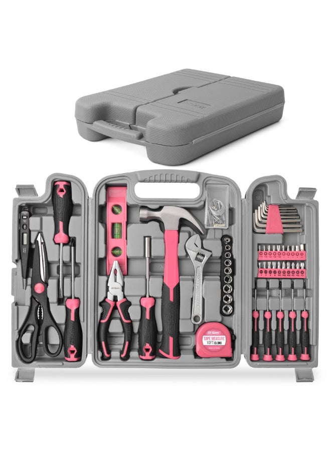 general 54pc Pink Home DIY Repair Tool Kit Set. Women Ladies Beginner Complete Hand Tools in a Portable Toolbox Case for the Household and Office - Image 1