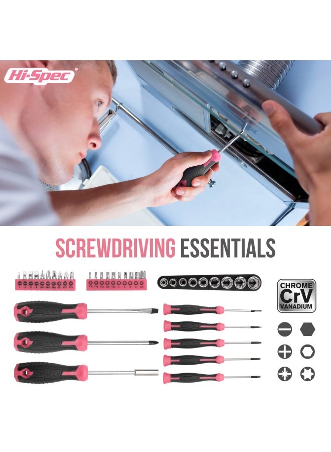 general 54pc Pink Home DIY Repair Tool Kit Set. Women Ladies Beginner Complete Hand Tools in a Portable Toolbox Case for the Household and Office - Image 3