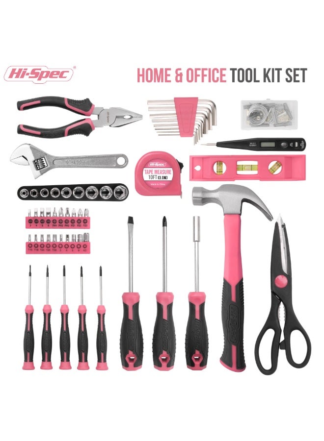 general 54pc Pink Home DIY Repair Tool Kit Set. Women Ladies Beginner Complete Hand Tools in a Portable Toolbox Case for the Household and Office - Image 2