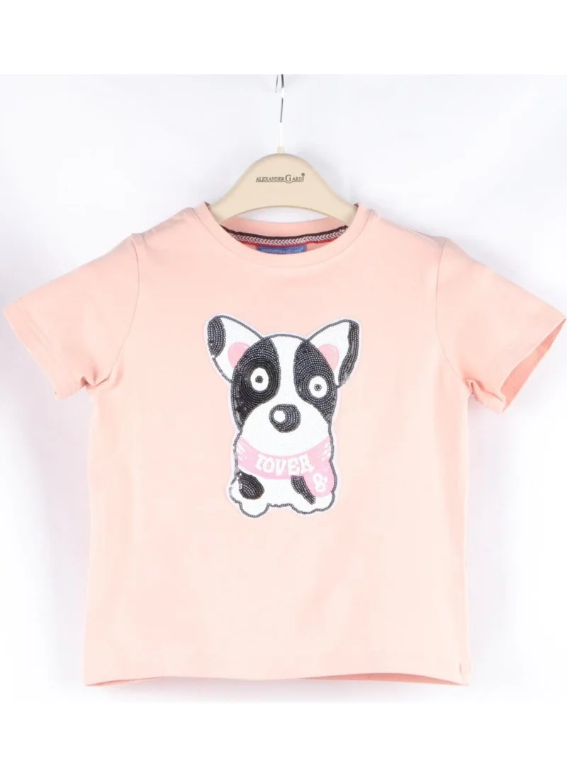 الكسندر جاردي Alexandergardı Sequined Dog Patterned Children's T-Shirt (C22-90600)