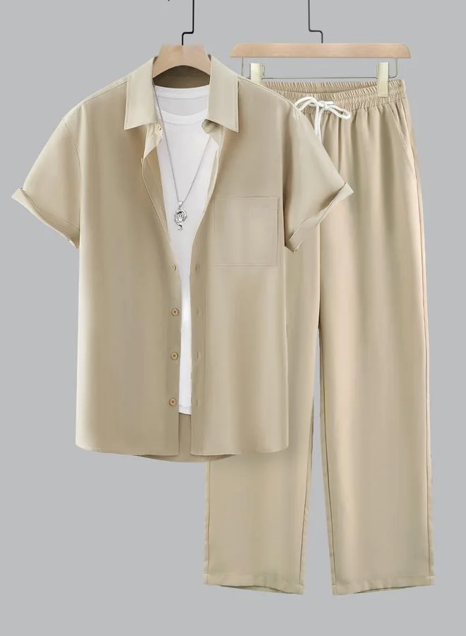 تايك تو Men Plus Size Solid Casual Shirt and Pants Co-ord Set