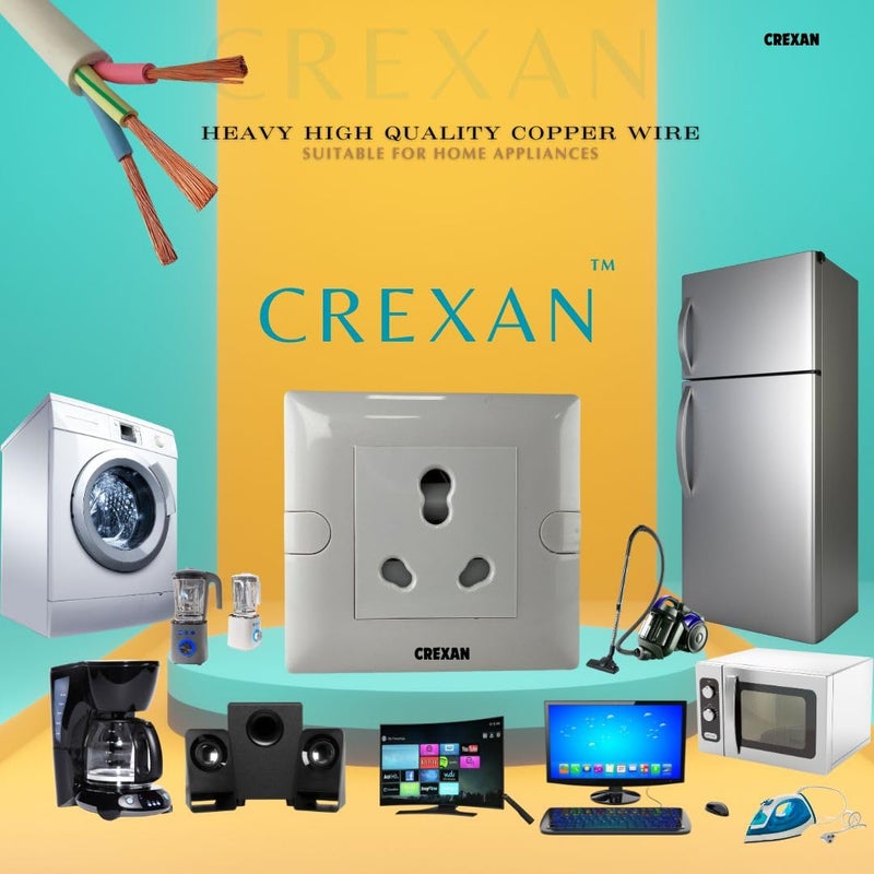 Crexan Extension Board 6A16 Amp and 15002500 Wattage Flexible Extension Board with 16 Amp Socket with Safety Shutter 1 nos25 Sqmm 3 Core White Copper Wire 2500 Wattage Small Plug 10 Meter - Image 3
