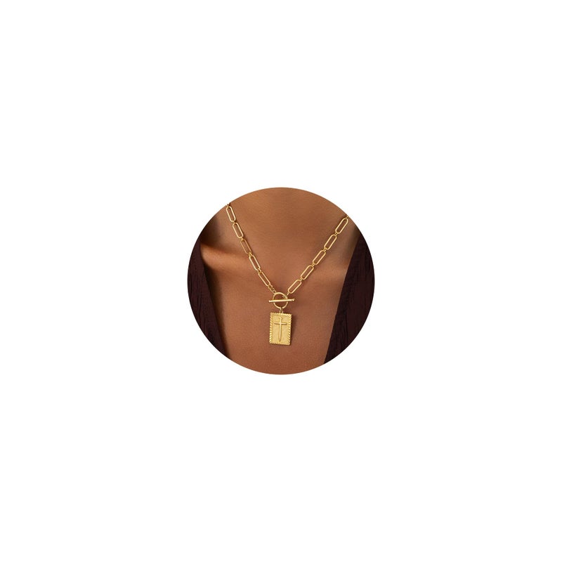 Robaice 14K Gold Plated Cross Necklace for Women, Non-Tarnish Faith Jewelry with Toggle Clasp, Fashion Necklace Gifts for Women, Christian Faith, Communion, Birthday & Christmas - Image 1