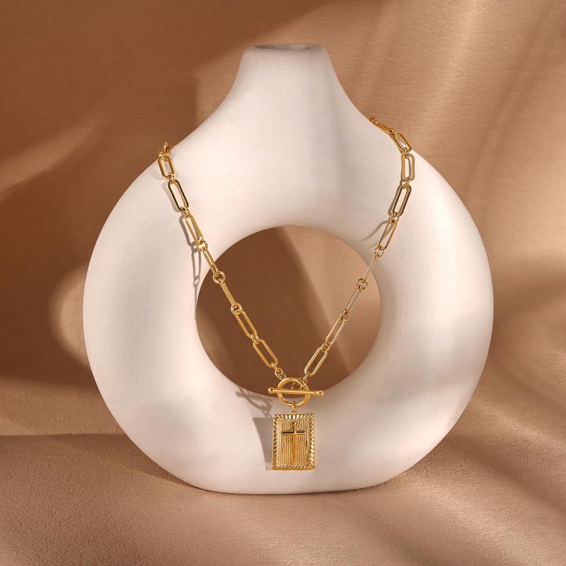 Robaice 14K Gold Plated Cross Necklace for Women, Non-Tarnish Faith Jewelry with Toggle Clasp, Fashion Necklace Gifts for Women, Christian Faith, Communion, Birthday & Christmas - Image 4