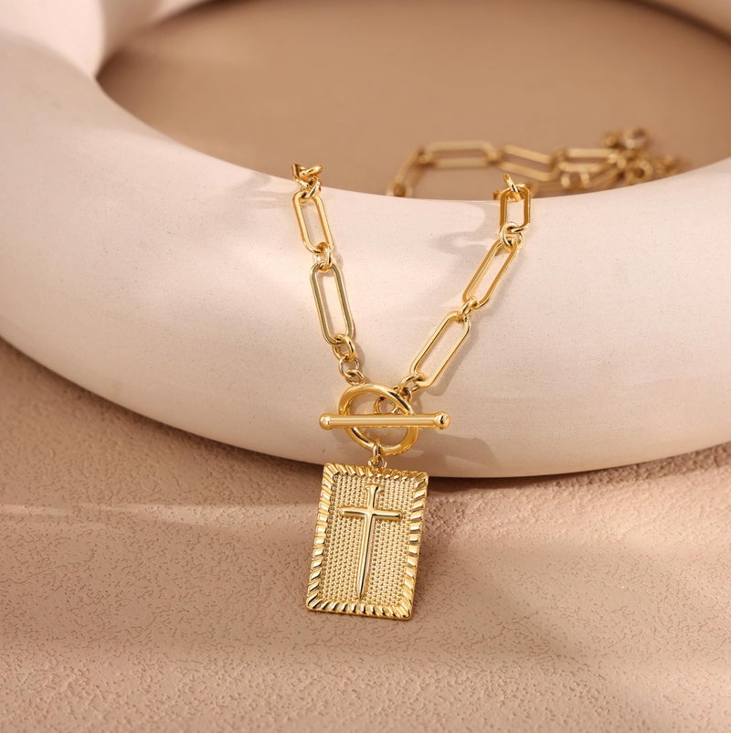 Robaice 14K Gold Plated Cross Necklace for Women, Non-Tarnish Faith Jewelry with Toggle Clasp, Fashion Necklace Gifts for Women, Christian Faith, Communion, Birthday & Christmas - Image 5