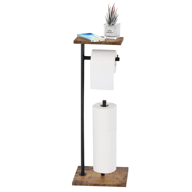 smusei Toilet Paper Holder Stand Bathroom Toilet Paper Roll Holder with Shelf Free Standing Toilet Paper Holders Floor Stand Freestanding Tissue Dispenser for Reserve Wipe Mega Rolls Phone 