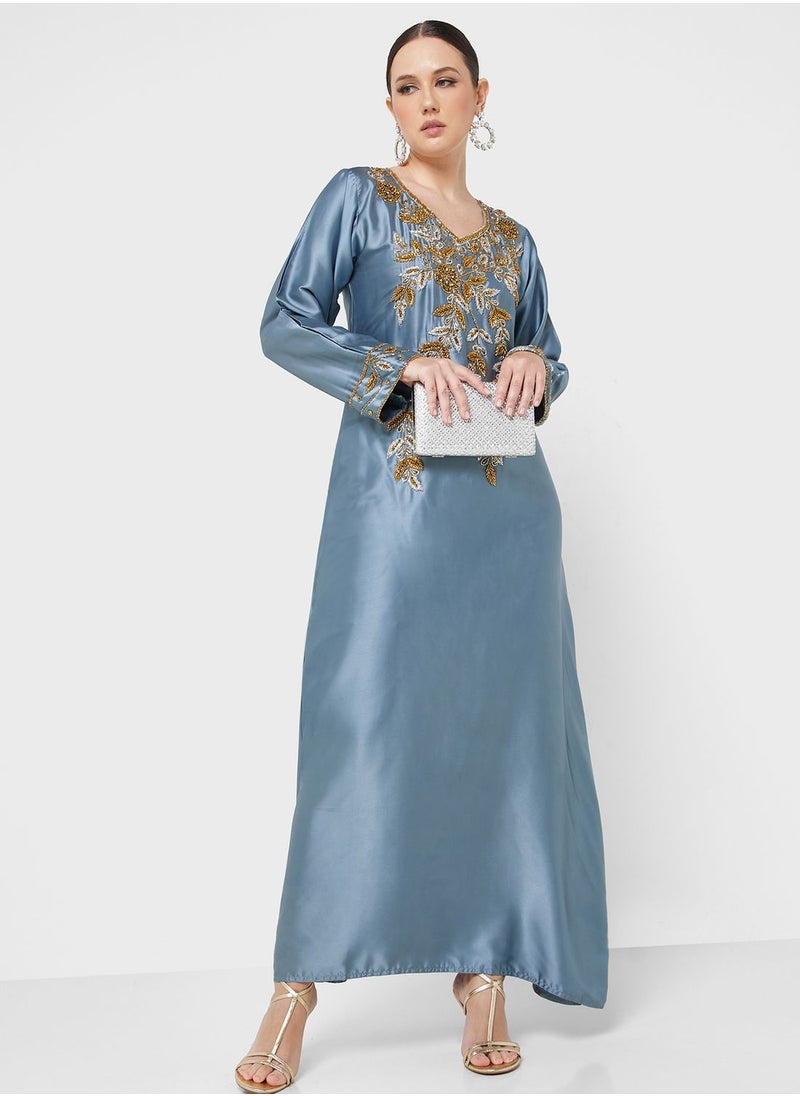 ARABIAN CLOSET - Embellished V- Neck Jalabiya - Image 1