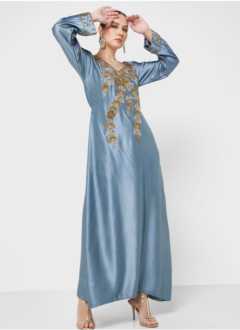 Embellished V- Neck Jalabiya