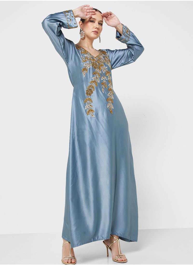 ARABIAN CLOSET - Embellished V- Neck Jalabiya - Image 1