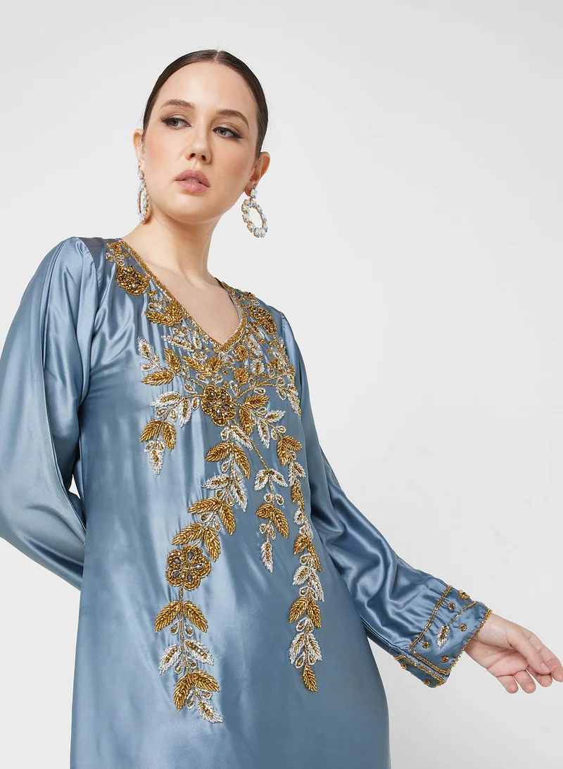 ARABIAN CLOSET Embellished V- Neck Jalabiya