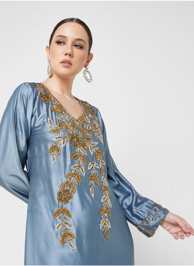 ARABIAN CLOSET - Embellished V- Neck Jalabiya - Image 1