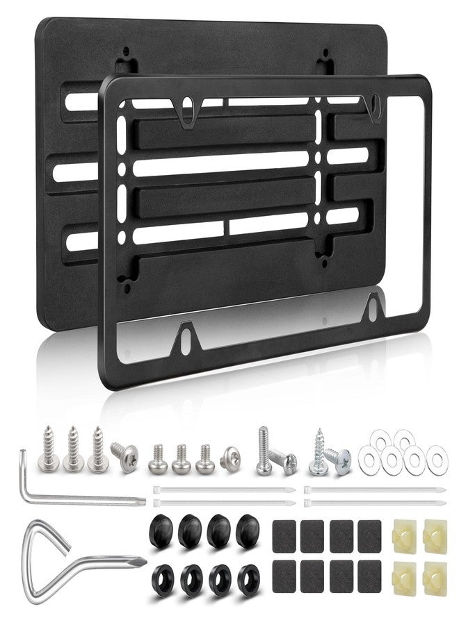 RED WOLF License Plate Bracket Holder w/License Plate Frame Universal Fit Vehicles Truck Mount Front Bumper Car Tag Lock Screws Caps Nuts Wrench Kit Black - Image 1
