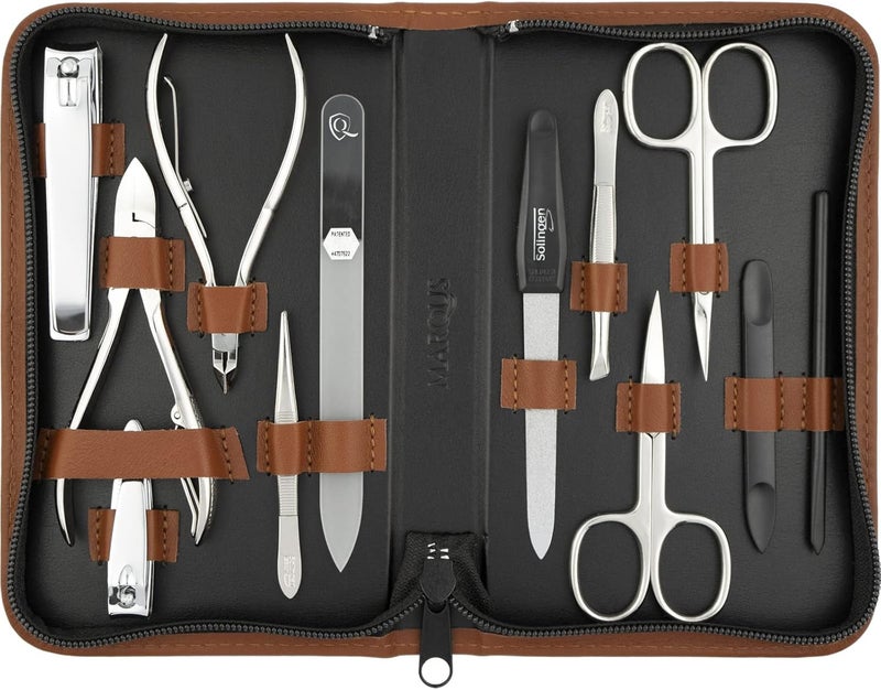 Manicure Set Women and Men – 12-Piece Professional Grooming Kit with Premium Tools, Genuine Leather Case, and exclusive Glass Nail File for Hand & Foot Care, German Quality