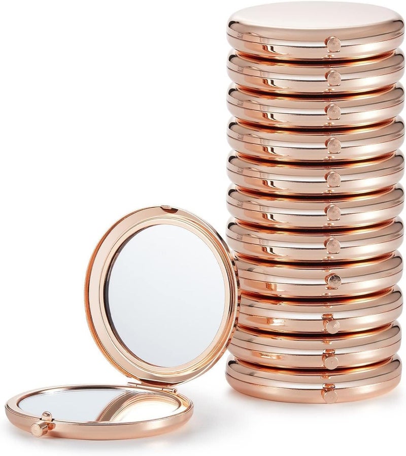 Getinbulk Compact Mirror Bulk, Pack of 12 Double-Sided 1X/2X Magnifying Metal Makeup Mirrors(Round, Rose Gold)