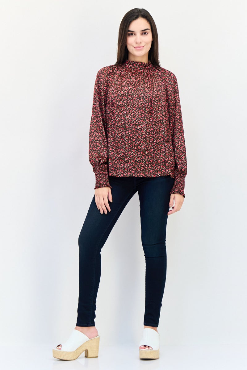 GAP Women Mock Neck Long Sleeve Floral Print Blouse, Multicolor - Image 2