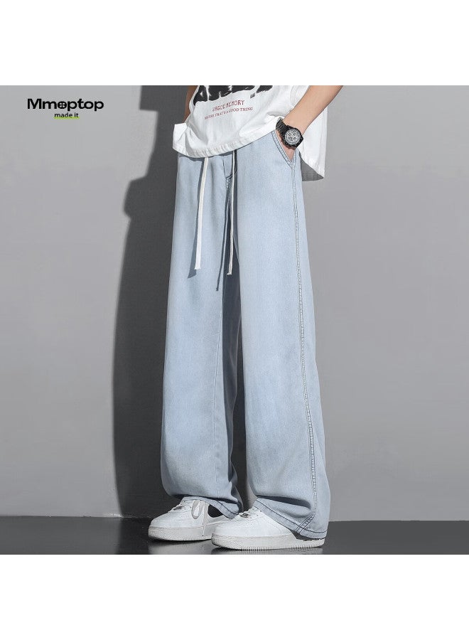 Mmoptop Laisai Ice Silk Denim Pants Summer Men's Breathable Draped Wide-leg Pants Mnzk15 Light Blue L - Image 2