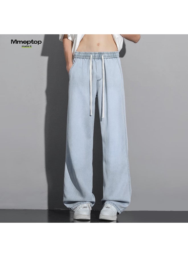 Mmoptop Laisai Ice Silk Denim Pants Summer Men's Breathable Draped Wide-leg Pants Mnzk15 Light Blue L - Image 1