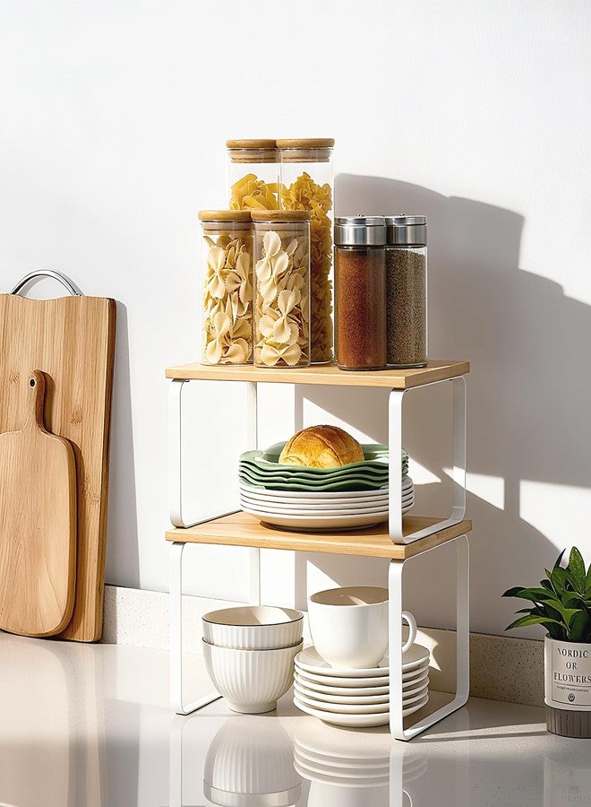 JMLHMXC Cabinet Storage Rack, 2-Piece Kitchen Countertop Shelf, Kitchen Storage Rack, Spice Rack, Stackable, Expandable - White Legs - Image 2