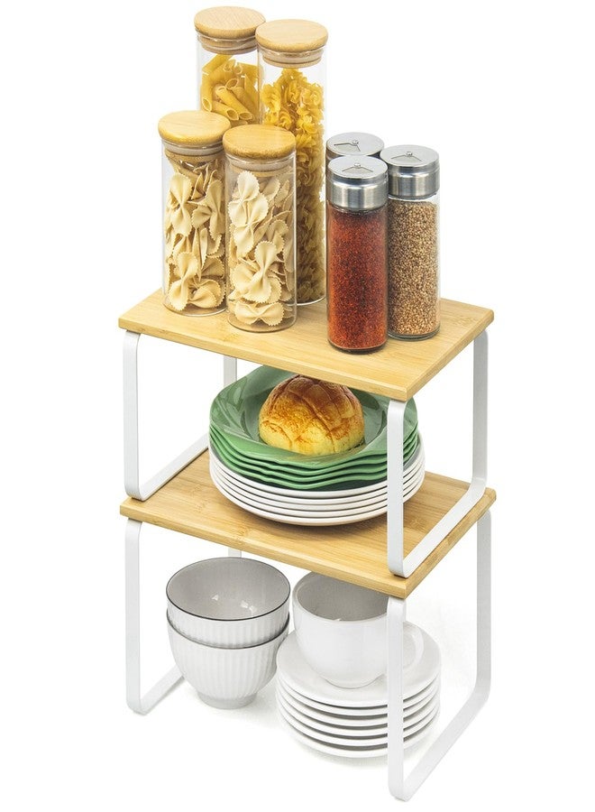 JMLHMXC Cabinet Storage Rack, 2-Piece Kitchen Countertop Shelf, Kitchen Storage Rack, Spice Rack, Stackable, Expandable - White Legs - Image 1