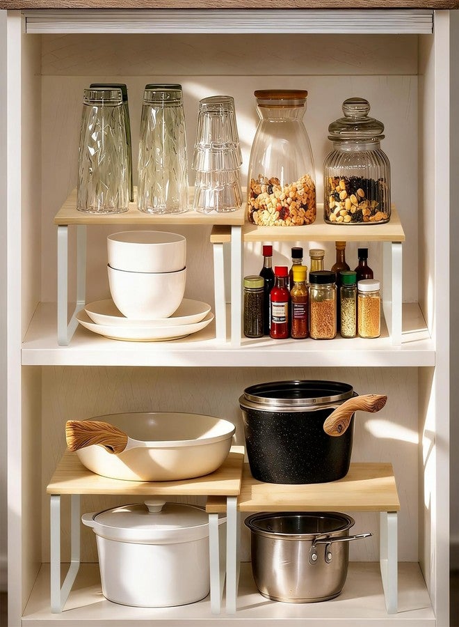 JMLHMXC Cabinet Storage Rack, 2-Piece Kitchen Countertop Shelf, Kitchen Storage Rack, Spice Rack, Stackable, Expandable - White Legs - Image 4