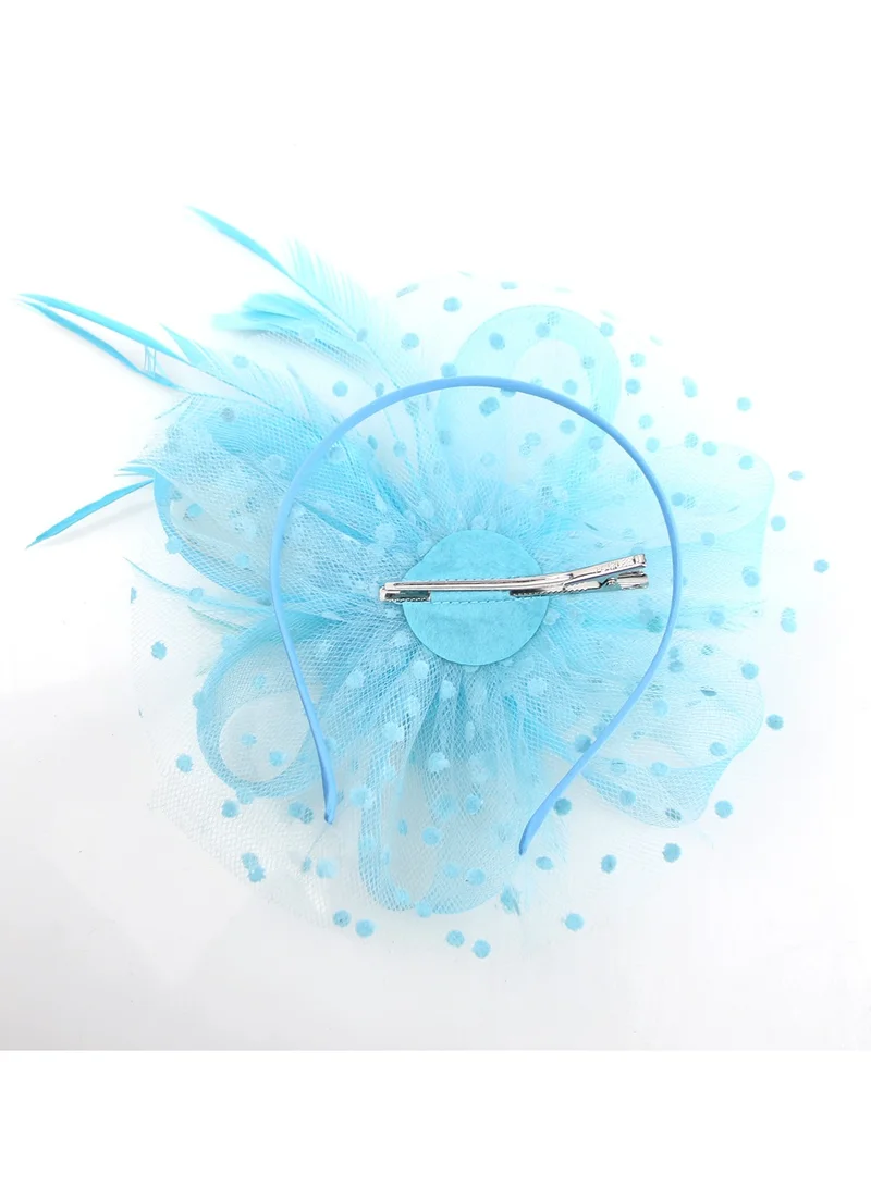 D'Daniela Ddaniela Monalisa Fascinator Hats for Women Tea Party Headband,  Hat Flower Mesh Ribbons Feathers on a Headband and a Clip Tea Party Headwear for Girls and Women sky blue