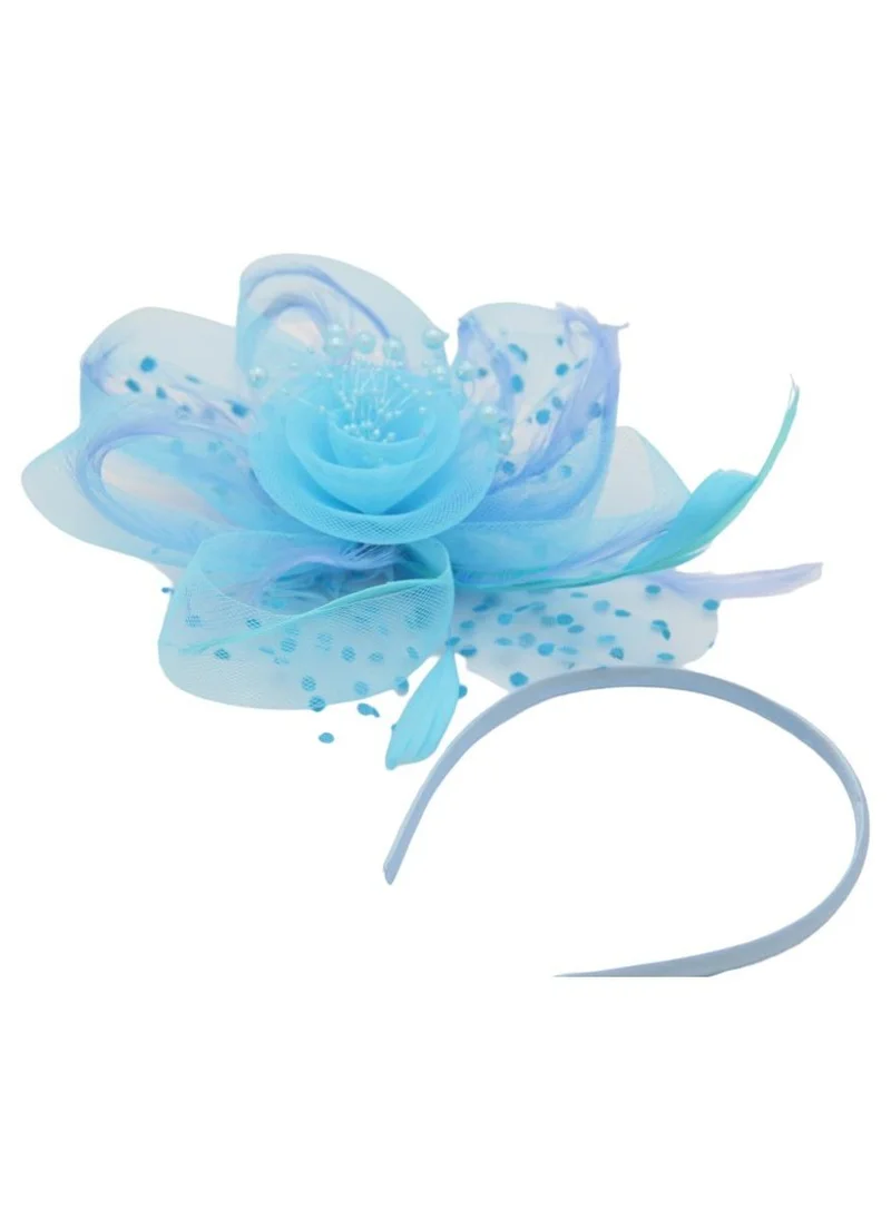 D'Daniela Ddaniela Monalisa Fascinator Hats for Women Tea Party Headband,  Hat Flower Mesh Ribbons Feathers on a Headband and a Clip Tea Party Headwear for Girls and Women sky blue