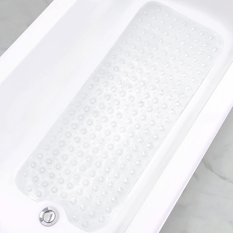 Linoows Bathtub and Shower Mats, Extra Long Non-Slip Bath Tub Mat 39 x 16 Inch, Machine Washable Bathmat with Suction Cups & Drain Holes for Bathroom Floor, Clear - Image 1