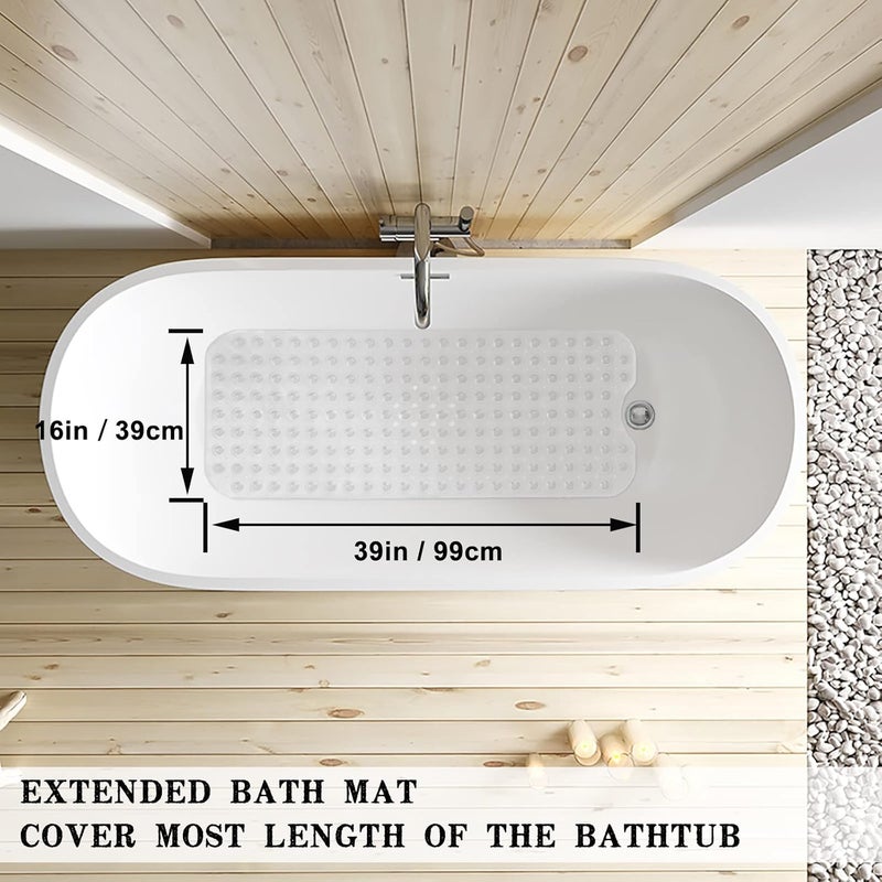 Linoows Bathtub and Shower Mats, Extra Long Non-Slip Bath Tub Mat 39 x 16 Inch, Machine Washable Bathmat with Suction Cups & Drain Holes for Bathroom Floor, Clear - Image 4