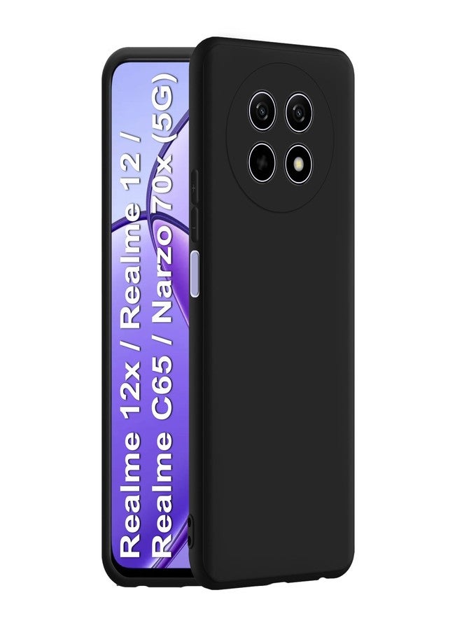 CEDO Back Cover for Realme 12x / 12 / Realme C65 / Narzo 70x (5G) | Camera Bump Protection & Inner Velvet Fabric Lining | Ultra Slim Matte Soft Rubberised Case Cover (Black) - Image 1