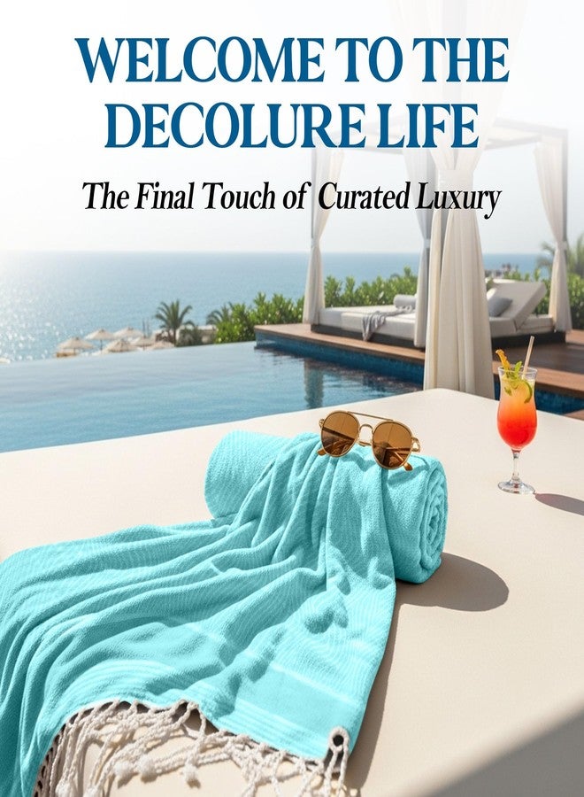DECOLURE منشفة شاطئ تركية كبيرة الحجم DECOLURE 39x73 بوصة - 100% قطن تركي، تجف بسرعة ومنشفة شاطئ خالية من الرمال للسفر - خفيفة الوزن، ماصة وناعمة منشفة بيشتيمال - (موجة زرقاء)  - Image 4