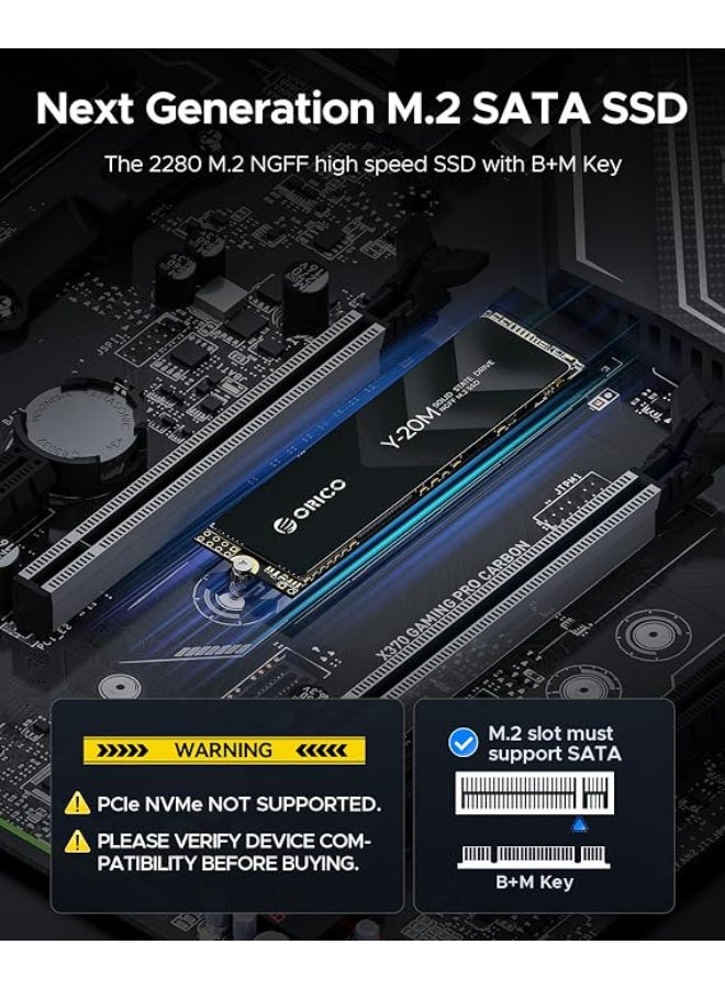 أوريكو محرك قرص صلب داخلي ORICO Y20M M.2 SATA SSD بسعة 1 ترابايت - واجهة SATA III 6Gbps بمفتاح B+M Key، سرعة قراءة تصل إلى 500 ميجابايت/ثانية للأجهزة المكتبية والمحمولة - Image 2