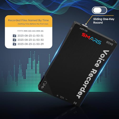 Smars 64GB Digital Voice Recorder with 750 Hours HD Recording Capacity, 80Hrs Battery Time Voice Activated Recorder with Playback HD MP3 Audio - Image 3