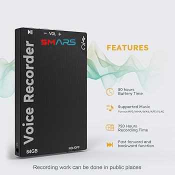 Smars 64GB Digital Voice Recorder with 750 Hours HD Recording Capacity, 80Hrs Battery Time Voice Activated Recorder with Playback HD MP3 Audio - Image 2