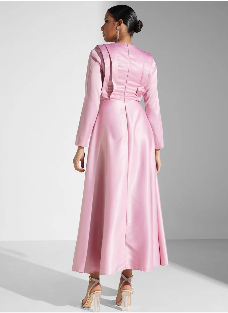 Khizana Ruched Detail Satin Dress