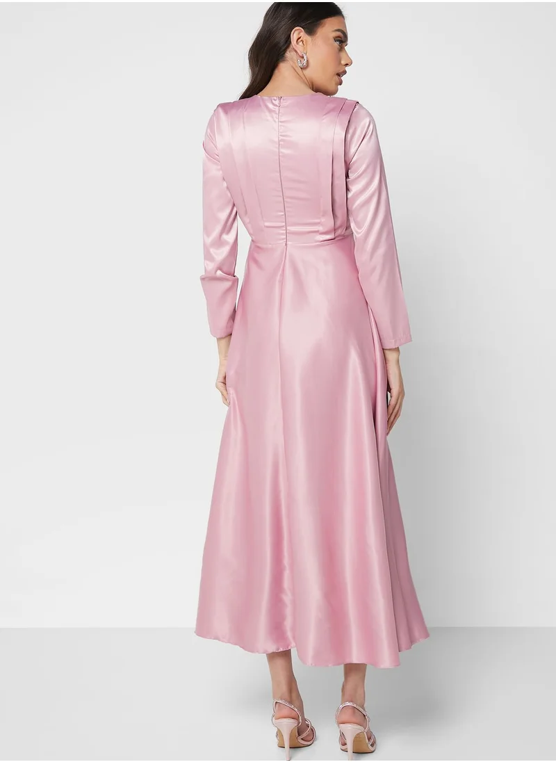 Khizana Ruched Detail Satin Dress