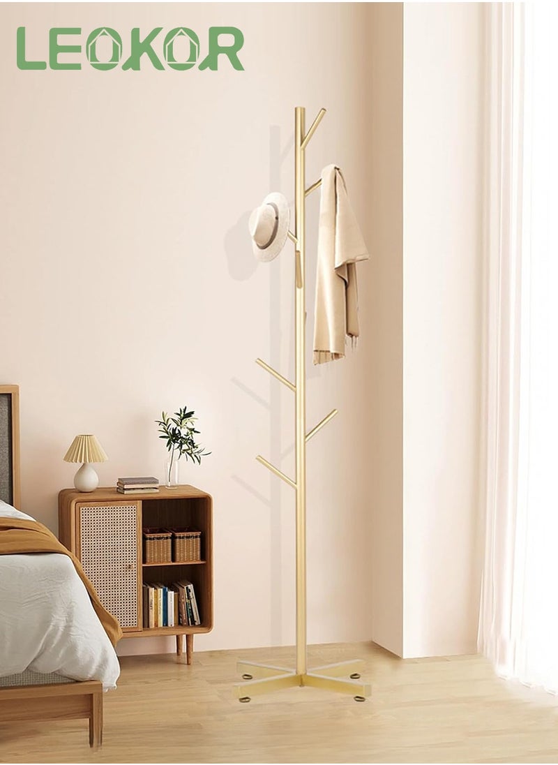 LEOKOR - Metal Coat Rack, Modern Coat Hanger Stand with 8 Hooks, Freestanding Coat Rack with Cross Base  for Hanging Scarf, Bag, Jacket, Coat - Image 1