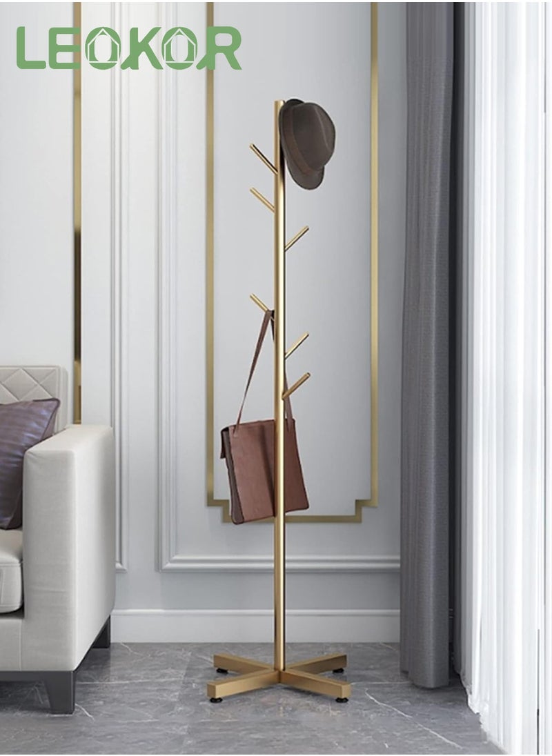 LEOKOR - Metal Coat Rack, Modern Coat Hanger Stand with 8 Hooks, Freestanding Coat Rack with Cross Base  for Hanging Scarf, Bag, Jacket, Coat - Image 1