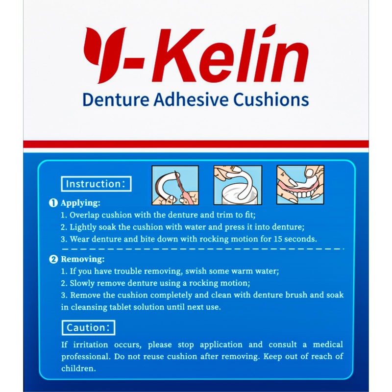 Y-Kelin Lower Denture Adhesive Cushions, Adhesive-Free Denture Pads for Sore Gums, 30 Strips - Image 2