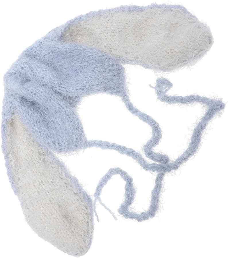 Grey Rabbit Ear Beanie Hat Soft Warm Knit Winter Cap For Newborns Photography - Image 1