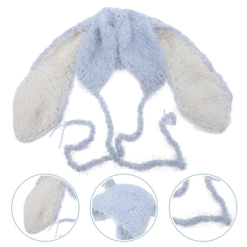 Grey Rabbit Ear Beanie Hat Soft Warm Knit Winter Cap For Newborns Photography - Image 5