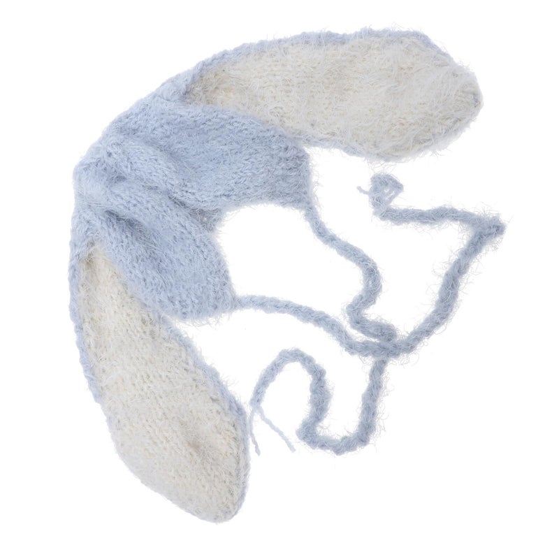 Grey Rabbit Ear Beanie Hat Soft Warm Knit Winter Cap For Newborns Photography - Image 2
