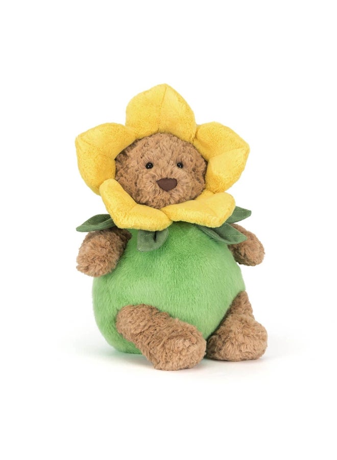 Jellycat دب بارثولوميو من جيليكات بزي النرجس، لعبة محشوة، دب تيدي ناعم في زي زهور للأطفال وجامعي التحف، هدية ربيعية لطيفة، 26 سم - Image 1