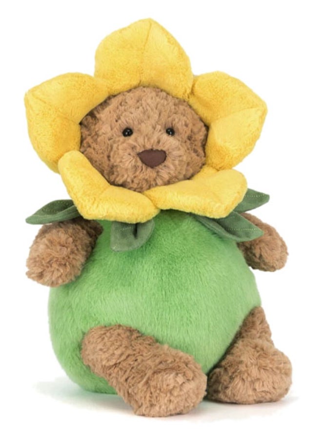 Jellycat دب بارثولوميو من جيليكات بزي النرجس، لعبة محشوة، دب تيدي ناعم في زي زهور للأطفال وجامعي التحف، هدية ربيعية لطيفة، 26 سم - Image 1