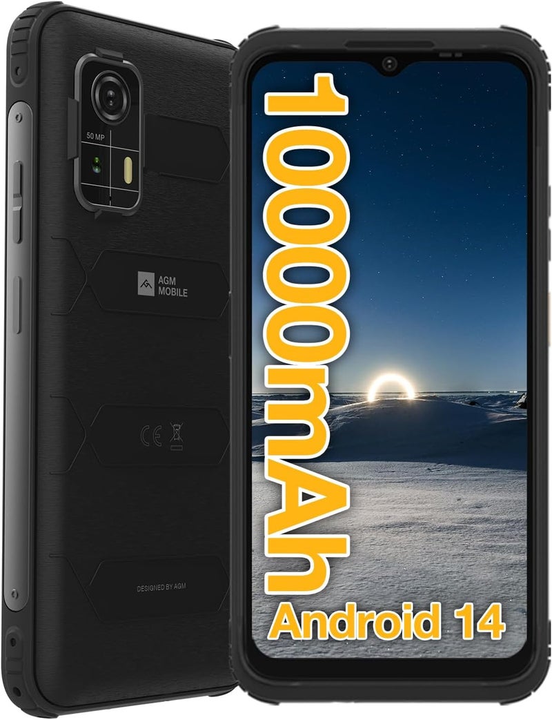 AGM H MAX Rugged Smartphone Unlocked, 4G Robust Mobile Phone with 10000mAh Battery, Android 14, 4GB+128GB, 6.56” HD+ Display, IP68/IP69K, Face ID, Dual SIM, NFC - Image 1