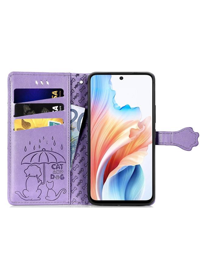 اس-توب جراب لهاتف OPPO A79 5G / A2 5G جراب هاتف من الجلد المنقوش بنقشة قطة وكلب - Image 3