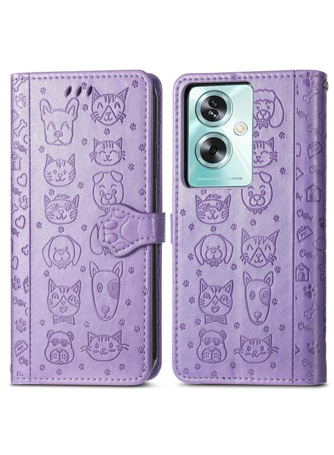 اس-توب جراب لهاتف OPPO A79 5G / A2 5G جراب هاتف من الجلد المنقوش بنقشة قطة وكلب - Image 2