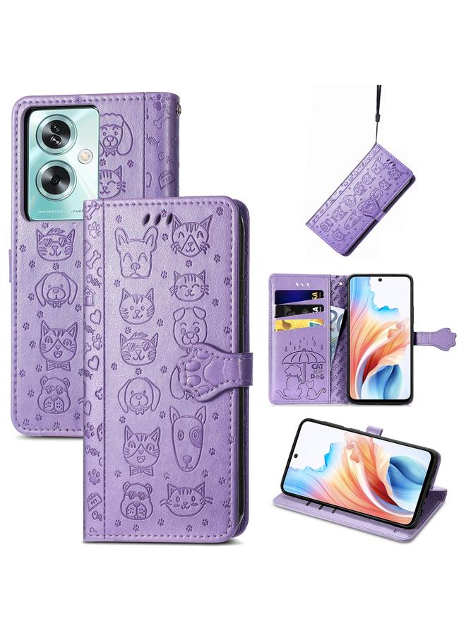 اس-توب جراب لهاتف OPPO A79 5G / A2 5G جراب هاتف من الجلد المنقوش بنقشة قطة وكلب - Image 1